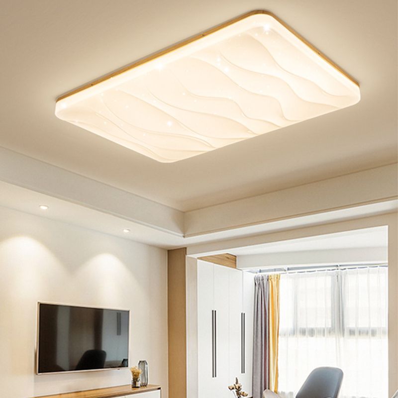 Wood Base Geometric LED Flush Mount Ceiling Light
