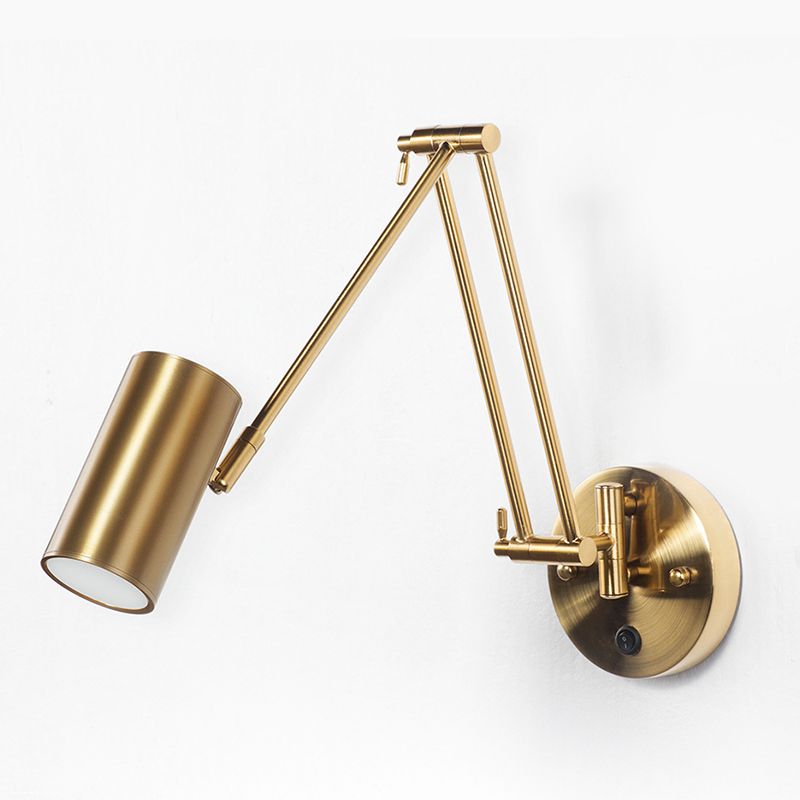 Cylindrical Adjustable Arm Brass Finish Wall Light With Dimmable