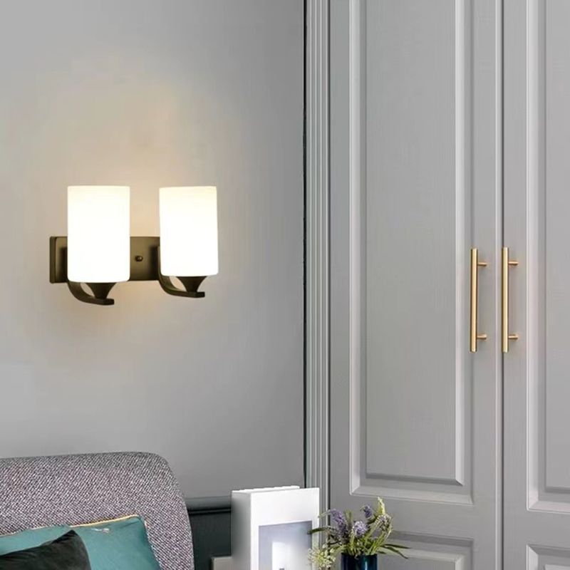 LED Enabled Cylindrical Metal And Glass Vanity Wall Light Black Chrome