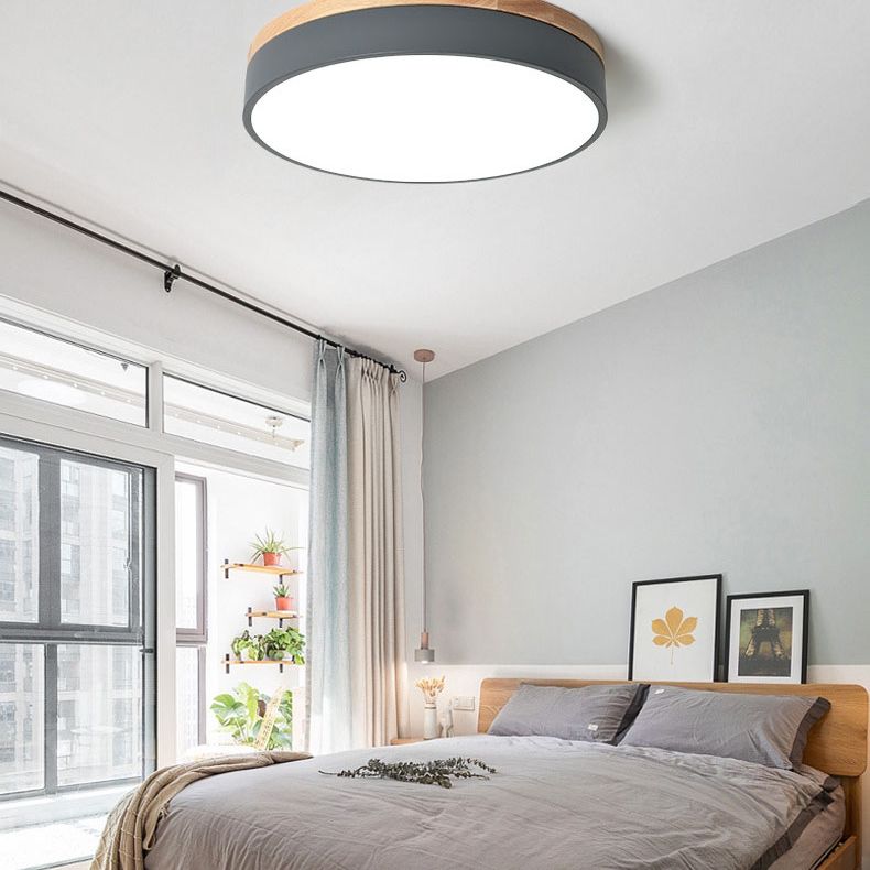 Ceiling Light With Wood Finish Nordic Round LED Flush Mount
