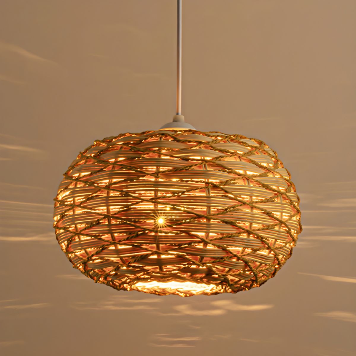 Warm Glow Wood Rattan LED Pendant Light Boho