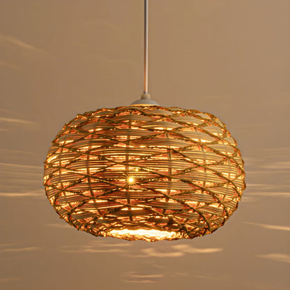 Warm Glow Wood Rattan LED Pendant Light Boho
