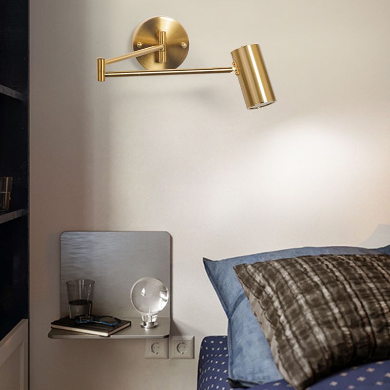 Cylindrical Adjustable Arm Brass Finish Wall Light With Dimmable