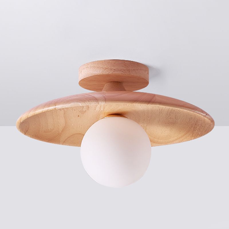 Flush Mount Walnut Wood Bubble Hat Ceiling Light