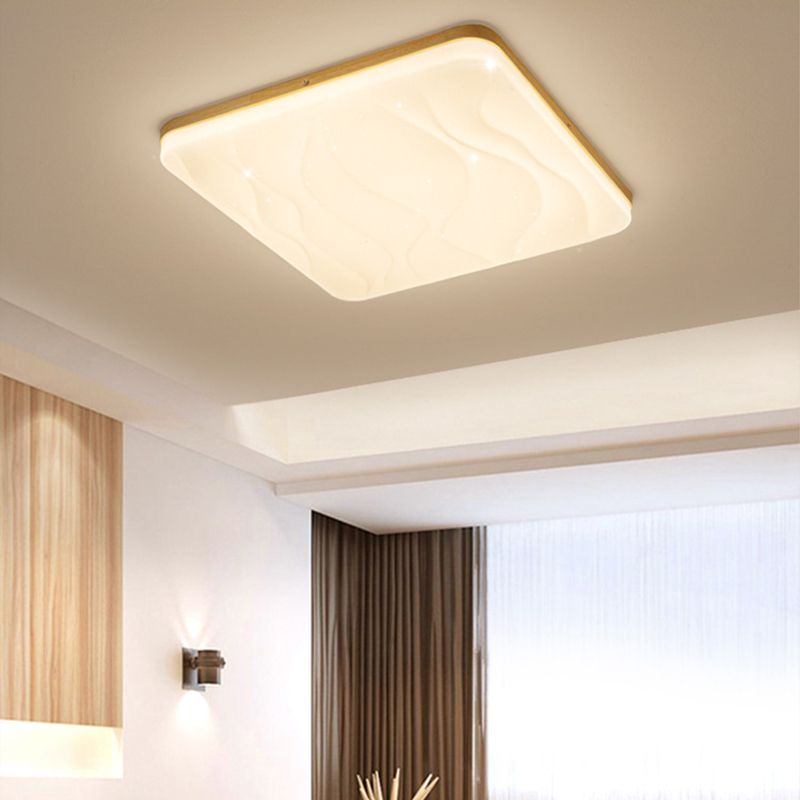 Wood Base Geometric LED Flush Mount Ceiling Light