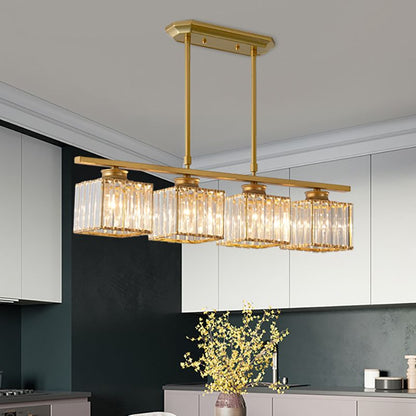 Black Gold 3 Head Crystal Square Pendant Light For Dining