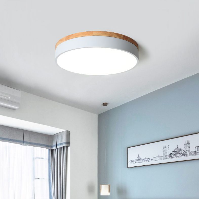 Ceiling Light With Wood Finish Nordic Round LED Flush Mount