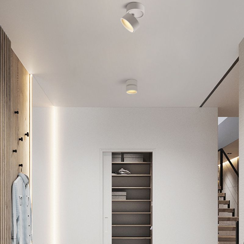 Black And White Cylindrical Flush Mount Ceiling Light For Hallway