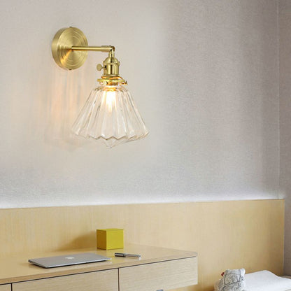 Glass Globe Gold Floral Vanity Wall Light For Bedroom