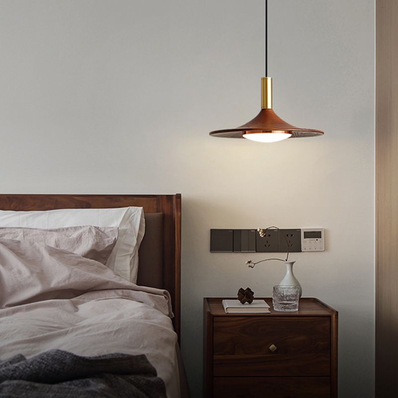 Natural Finish Wood Rustic Cap Pendant Light