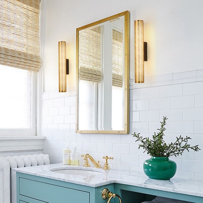 Modern Metal Column Lamp Geometric Brass Vanity Wall Light