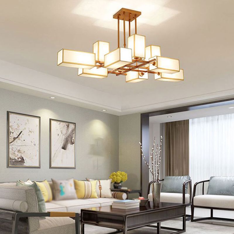 Metal and Fabric Square Retro Pendant Light for Living Rooms