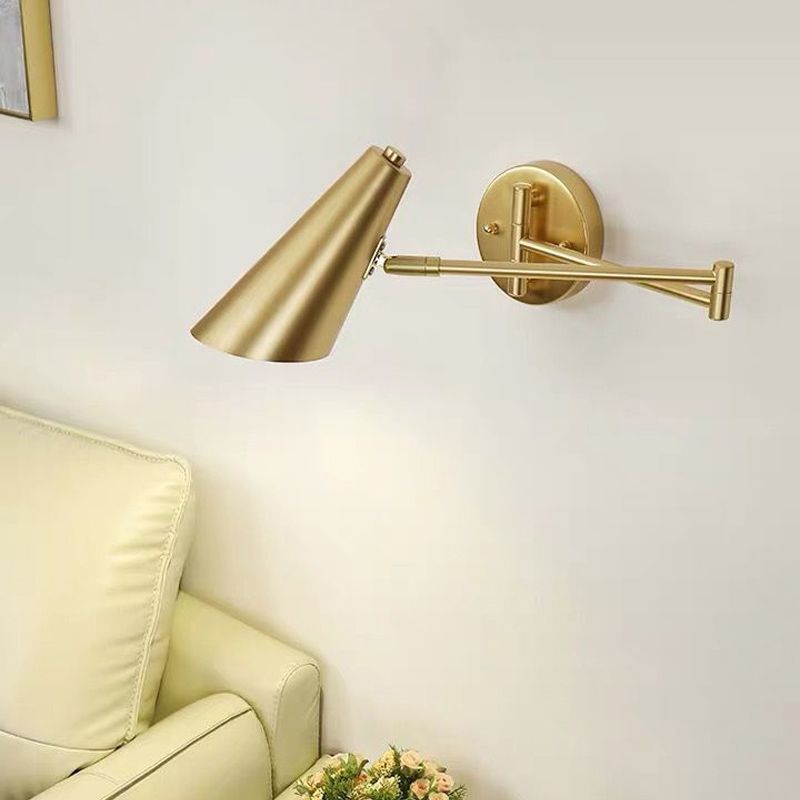 Adjustable Arm Nova Cone Wall Light For Bedroom Black Gold
