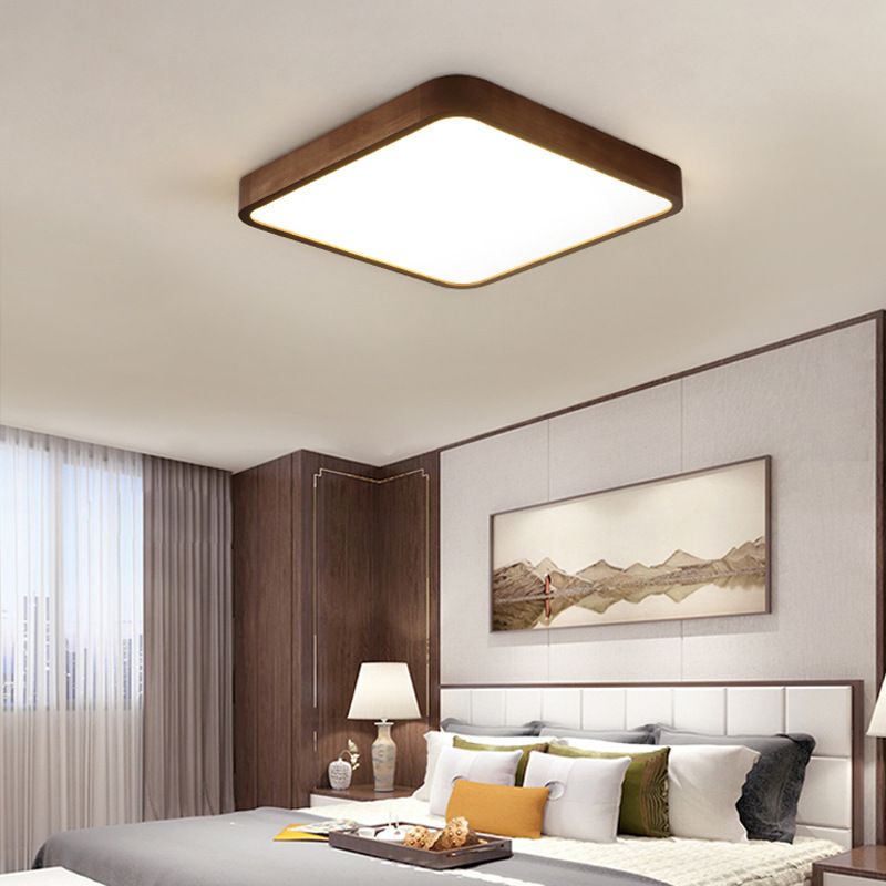 LED Flush Mount Geometric Modern Walnut Ceiling Light