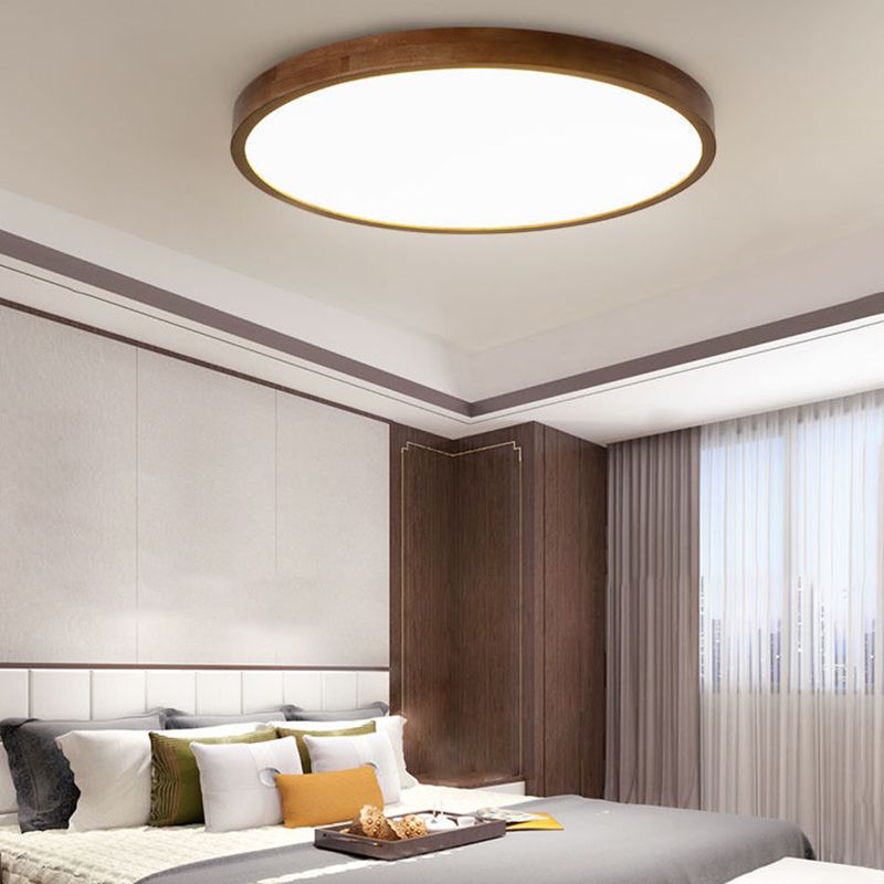 LED Flush Mount Geometric Modern Walnut Ceiling Light