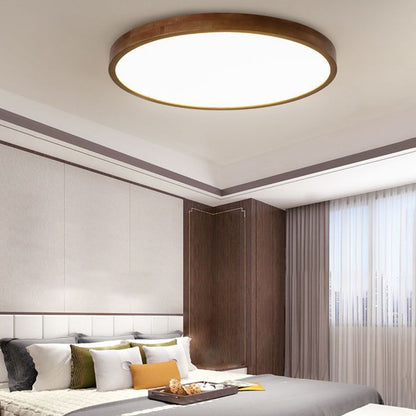 LED Flush Mount Geometric Modern Walnut Ceiling Light