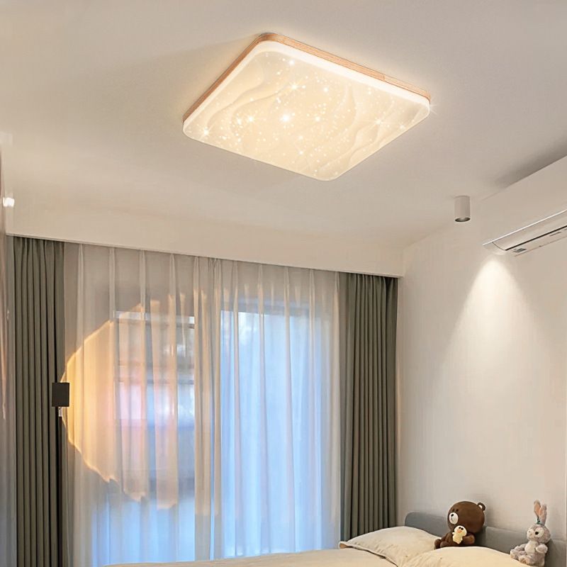 Wood Base Geometric LED Flush Mount Ceiling Light