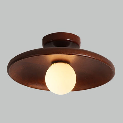 Flush Mount Walnut Wood Bubble Hat Ceiling Light
