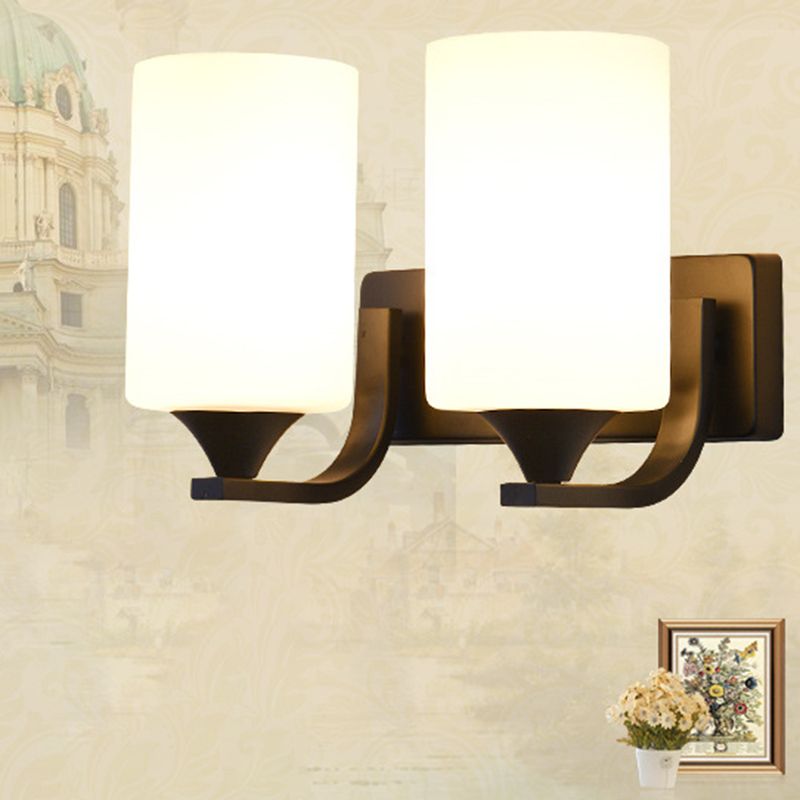 LED Enabled Cylindrical Metal And Glass Vanity Wall Light Black Chrome