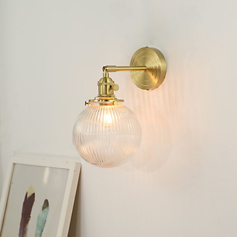 Glass Globe Gold Floral Vanity Wall Light For Bedroom
