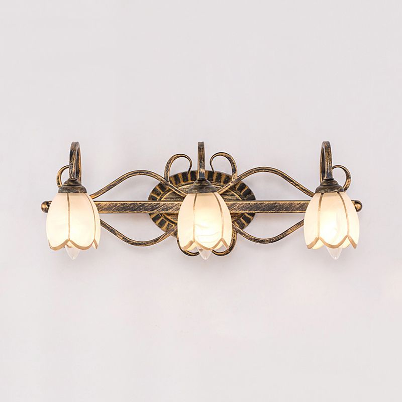 Floral Mirror Front Vanity Wall Light Antique Brass