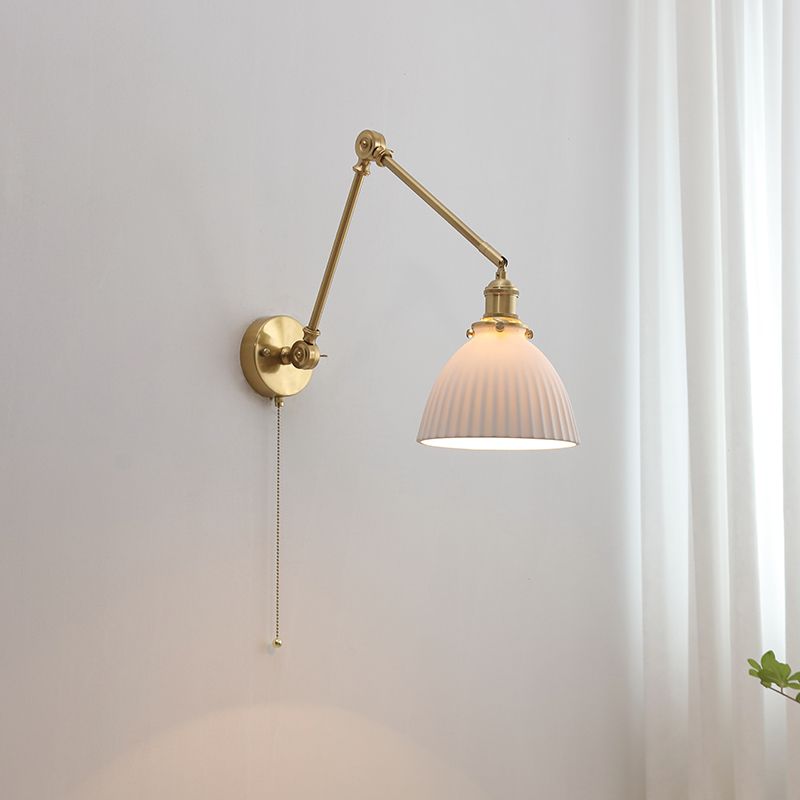 White Adjustable Metal Arm Drum Ceramic Wall Lamp