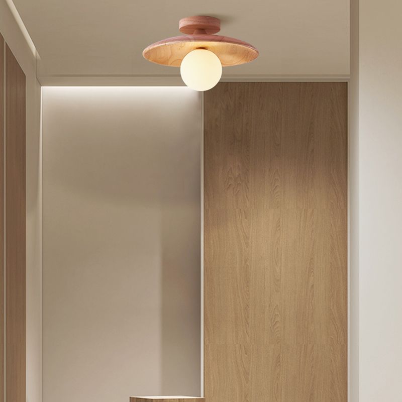 Flush Mount Walnut Wood Bubble Hat Ceiling Light
