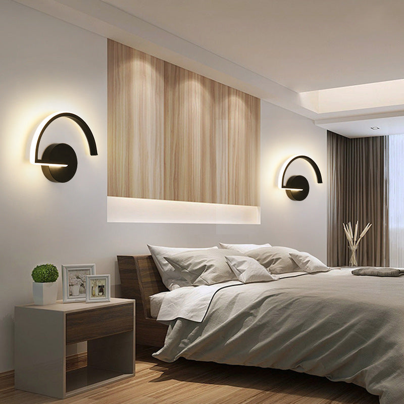 Black Or White Semicircular Metal Minimalist Linear Wall Lamp