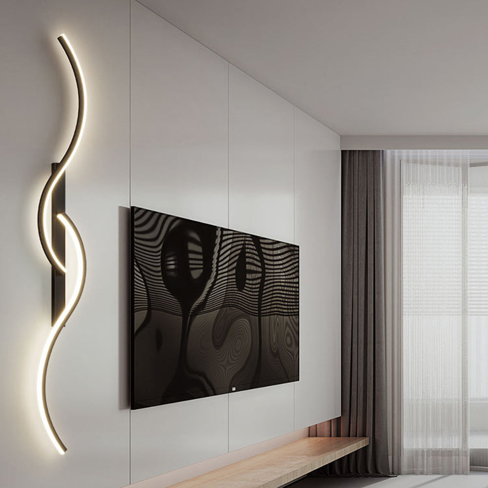Dimmable Colour Modes Black And Gold Linear Wave Wall Lamp