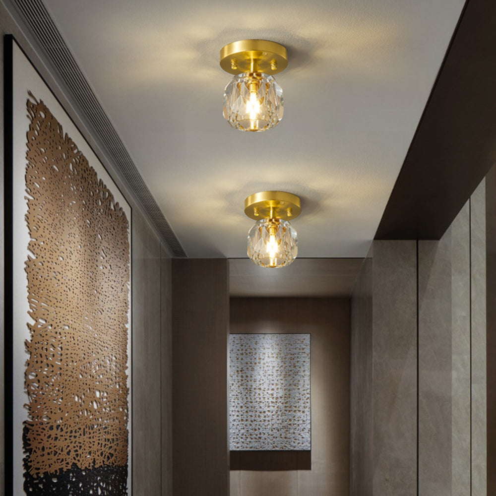 Gold Finish Aurora Luxe Metal Diamond Mount Flush Ceiling Light