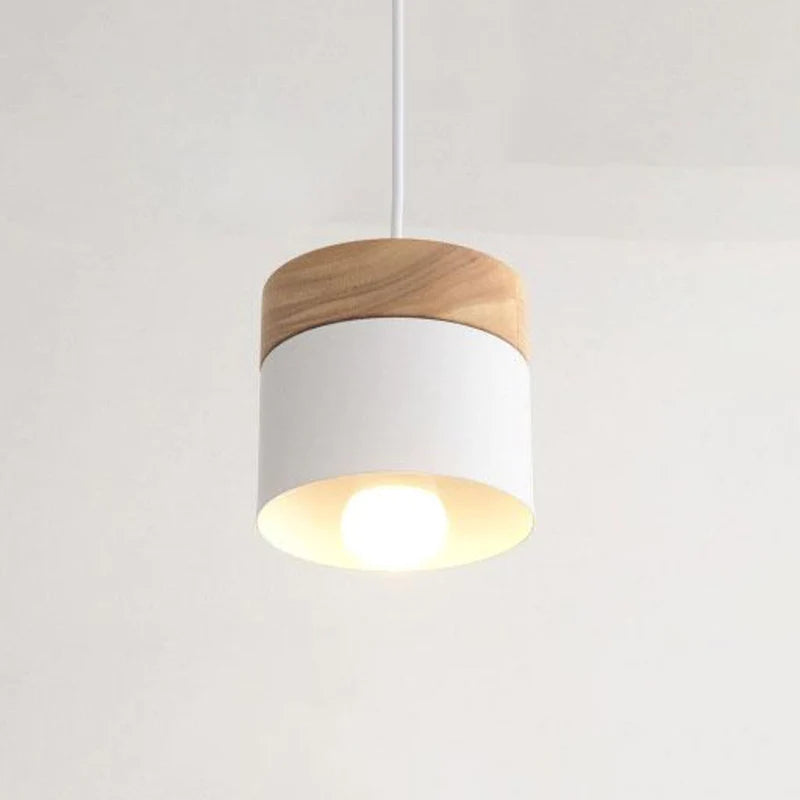 Metal And Wood Warm Glow Can Shape Pendant Light