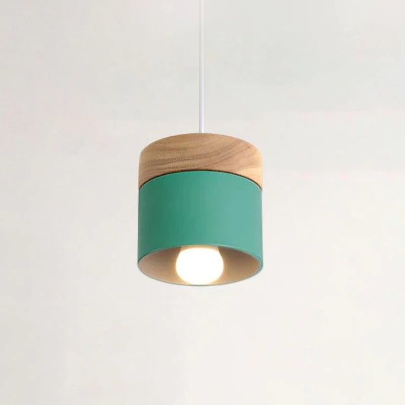 Metal And Wood Warm Glow Can Shape Pendant Light