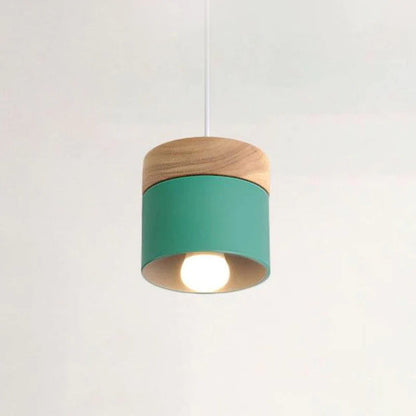 Metal And Wood Warm Glow Can Shape Pendant Light