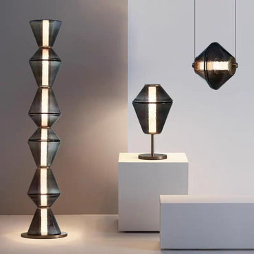 Design Nordique Verre Noir Lampe Pendante et Lampadaire LED