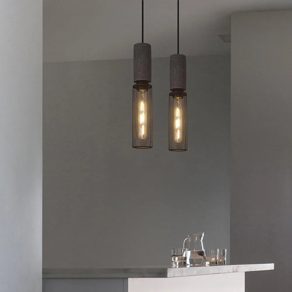 Concrete Top Industrial Cylindrical Pendant Light