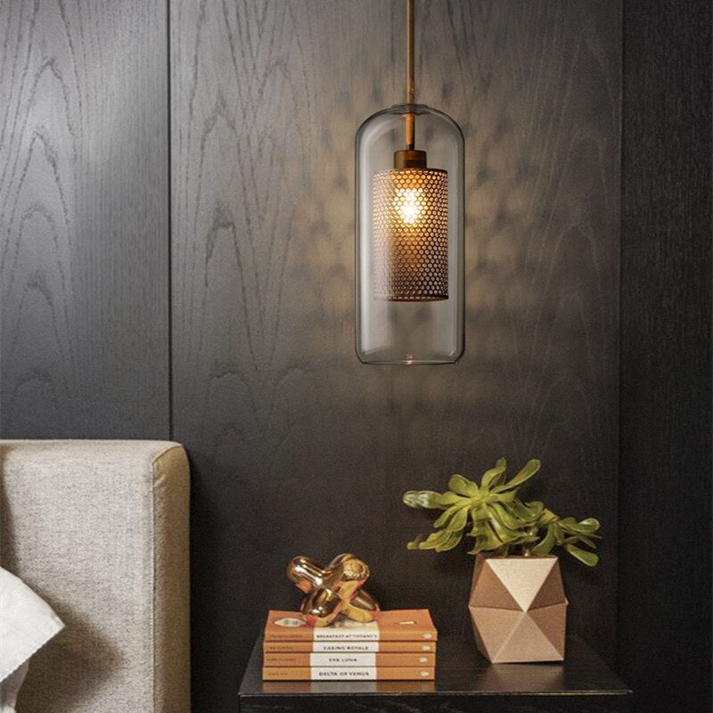 Pendant Light Glass Shade With Soft Glow Gold