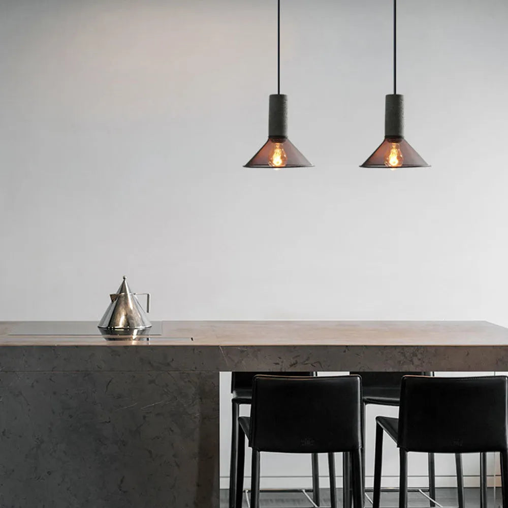 Concrete Top Industrial Cylindrical Pendant Light