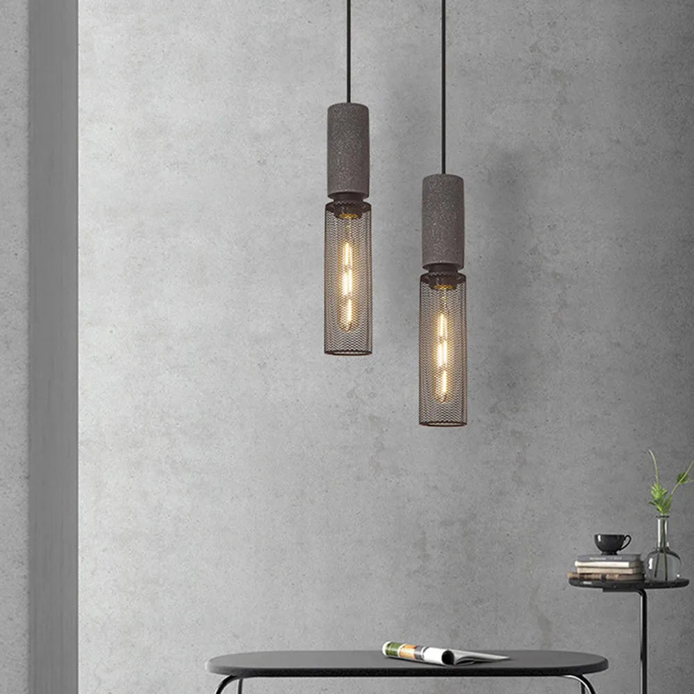 Concrete Top Industrial Cylindrical Pendant Light