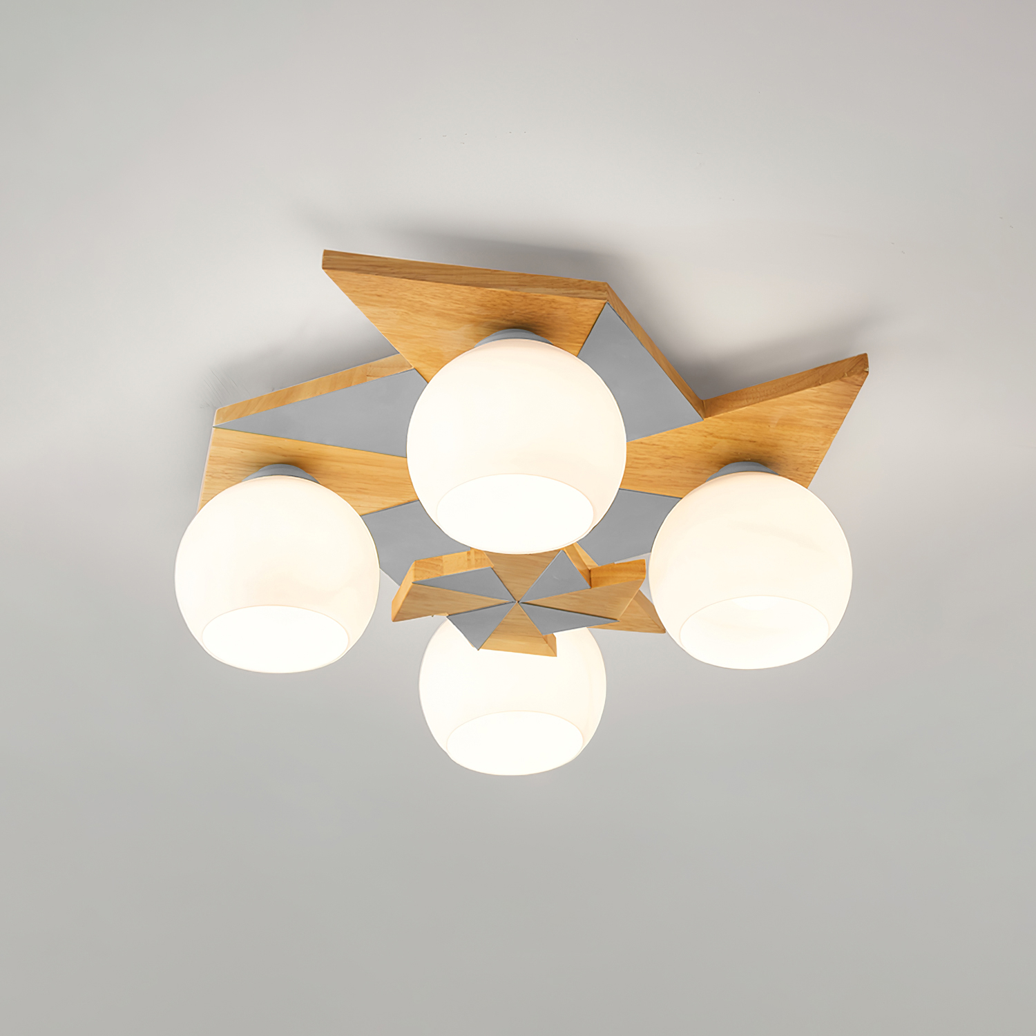 Dimmable Glass And Metal Wooden Ceiling Light