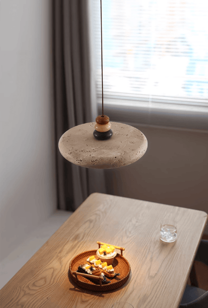 Warm Ambience Yellow Travertine Disc Pendant Light