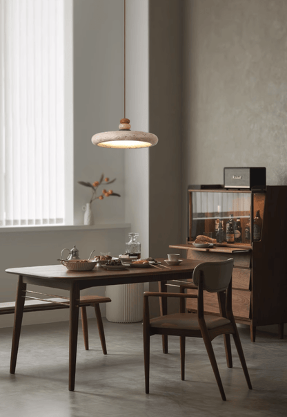 Warm Ambience Yellow Travertine Disc Pendant Light