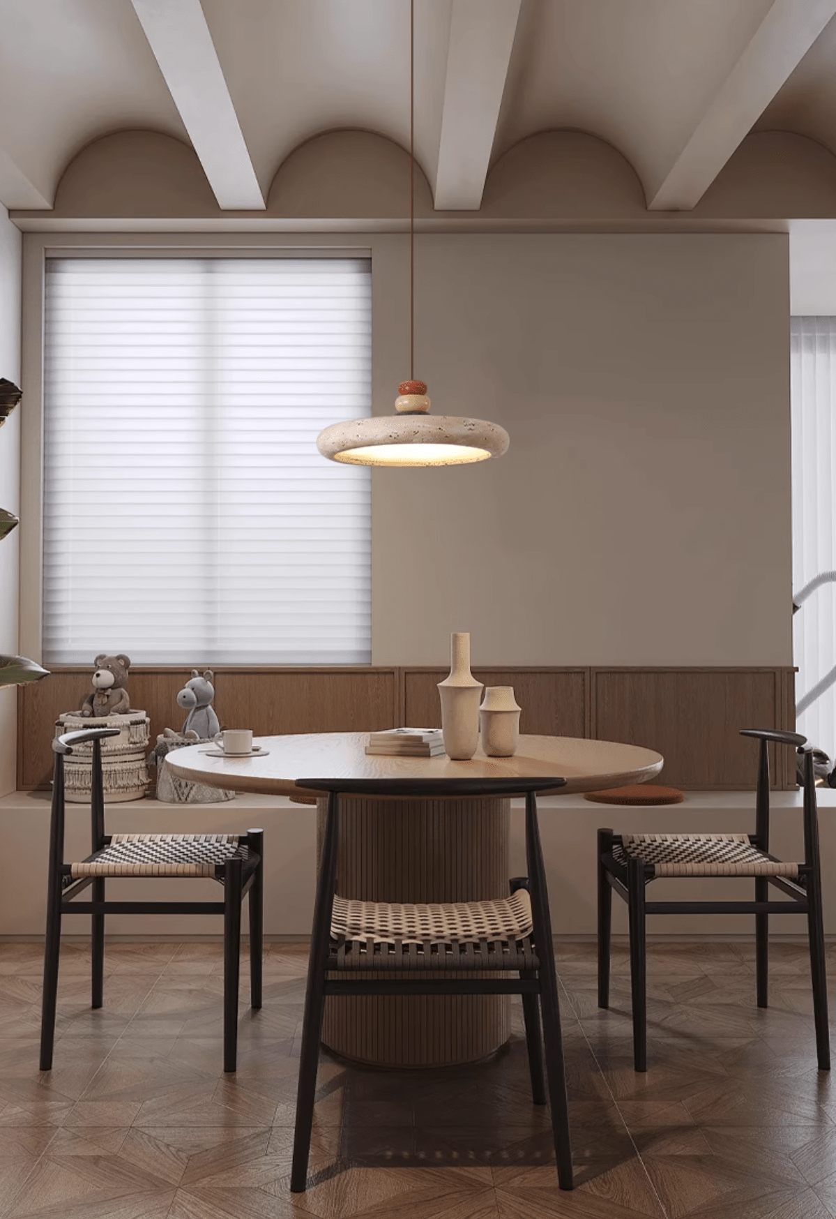Warm Ambience Yellow Travertine Disc Pendant Light