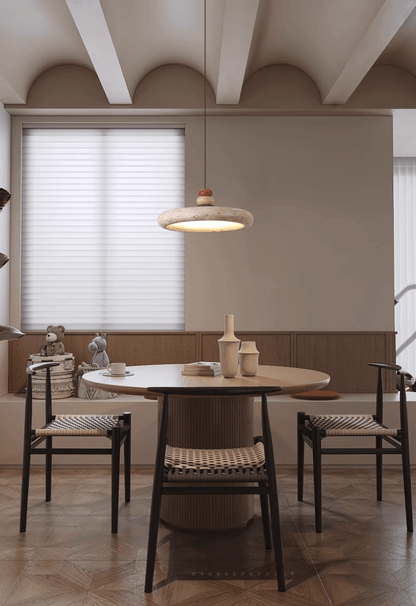 Warm Ambience Yellow Travertine Disc Pendant Light