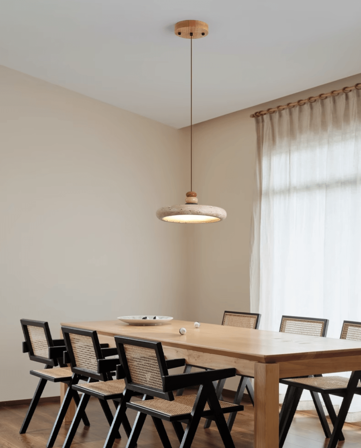 Warm Ambience Yellow Travertine Disc Pendant Light