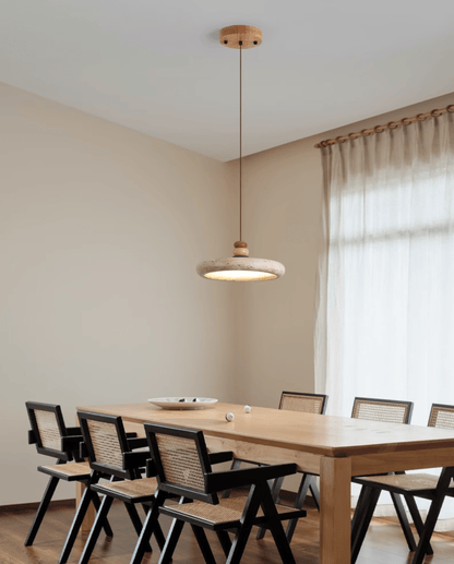 Warm Ambience Yellow Travertine Disc Pendant Light