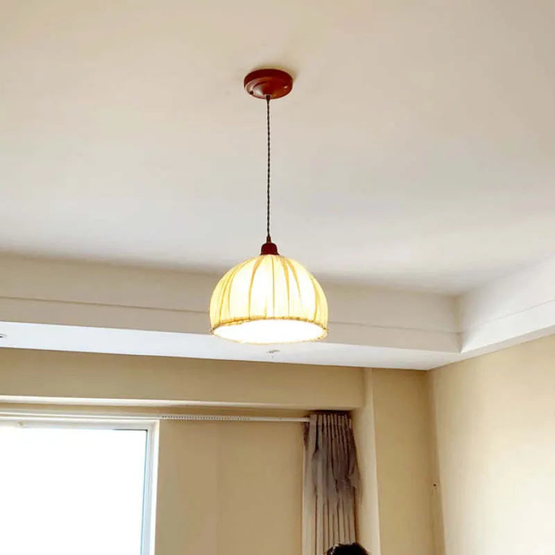 Warm Ambience Pendant Light In Vintage Beige Fabric