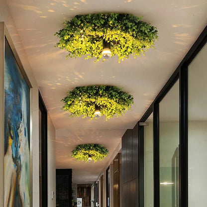 Birds Nest Metal Frame Ceiling Light With Artificial Grass