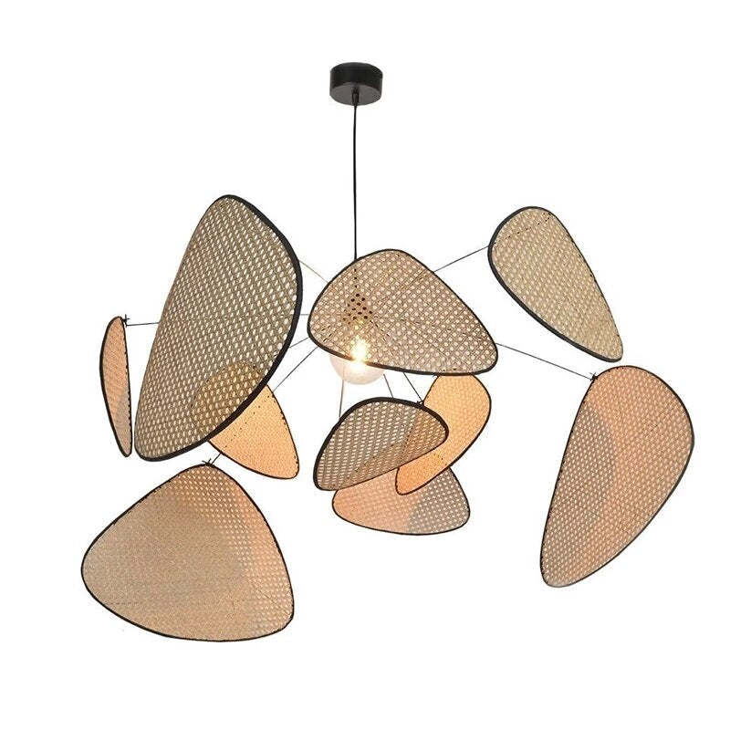 Rattan And Metal Pendant Light With Leaf Grid Design