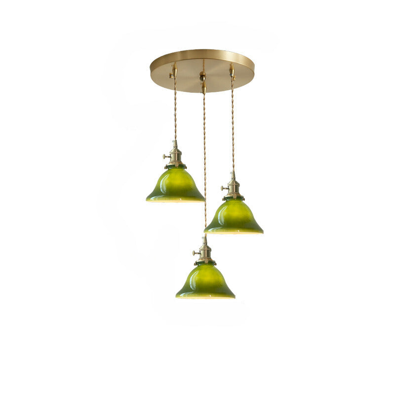 Warm Dining Ambience Green Copper Glass Pendant Light