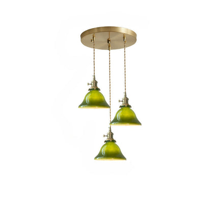 Warm Dining Ambience Green Copper Glass Pendant Light